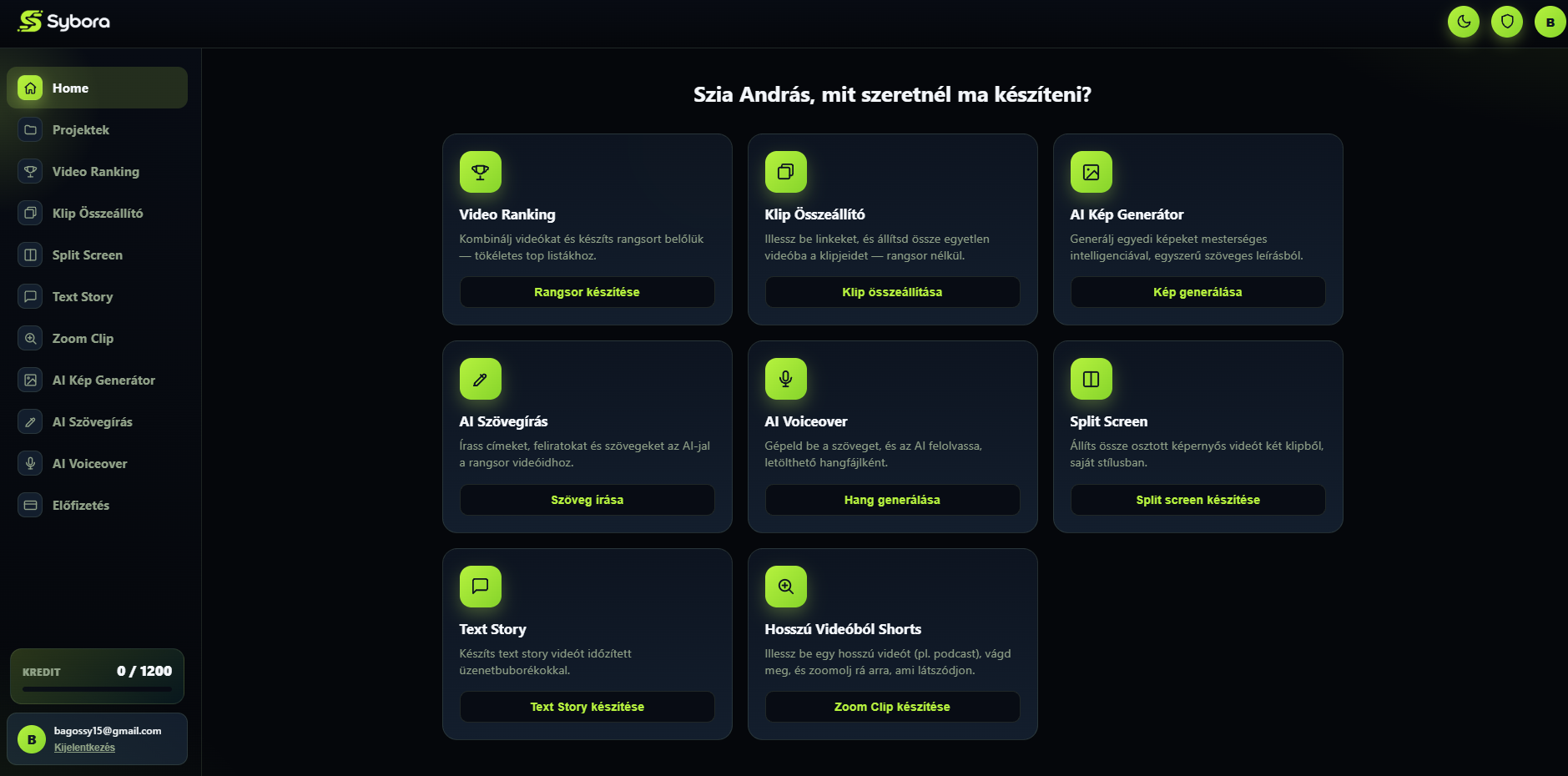 Sybora – Home dashboard